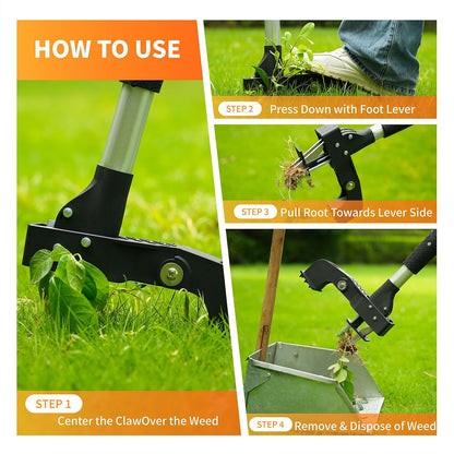Weed Puller Tool, 4-Claw Stand Up Weed Handle Tool, Heavy Duty Gardening Weed Hand Remover with Adjustable Long Ergonomic Handle Up to 39 inch Without Bending, Pulling, or Kneeling