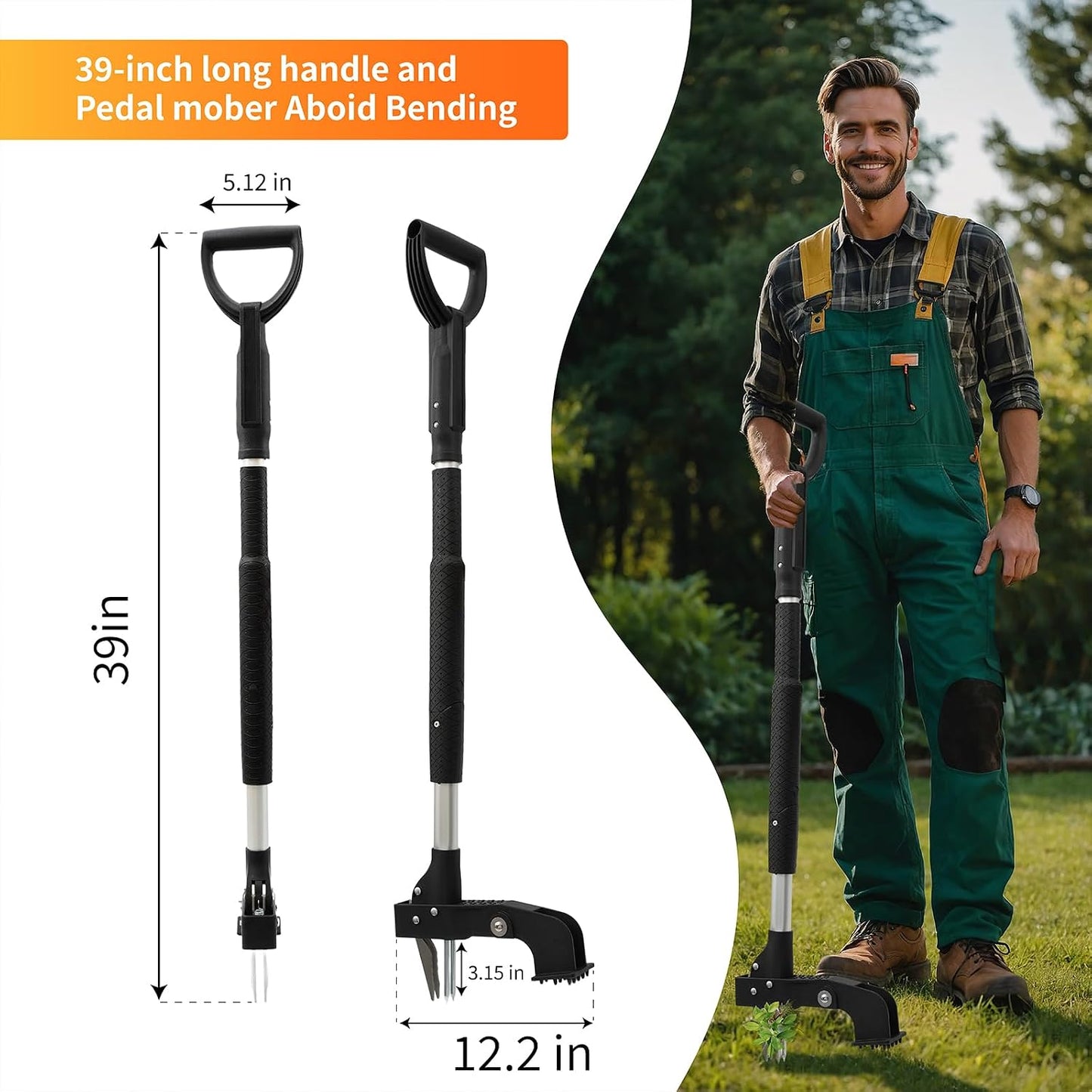 Weed Puller Tool, 4-Claw Stand Up Weed Handle Tool, Heavy Duty Gardening Weed Hand Remover with Adjustable Long Ergonomic Handle Up to 39 inch Without Bending, Pulling, or Kneeling