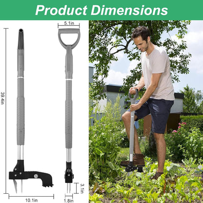 Weed Puller Tool, 4-Claw Stand Up Weed Handle Tool, Heavy Duty Gardening Weed Hand Remover with Adjustable Long Ergonomic Handle Up to 39 inch Without Bending, Pulling, or Kneeling