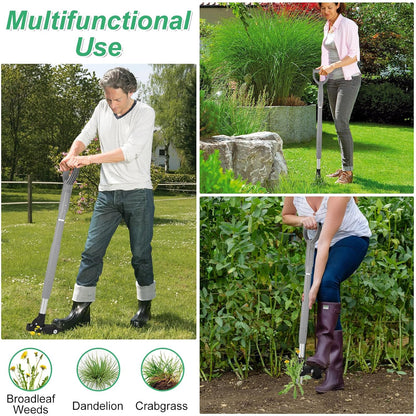 Weed Puller Tool, 4-Claw Stand Up Weed Handle Tool, Heavy Duty Gardening Weed Hand Remover with Adjustable Long Ergonomic Handle Up to 39 inch Without Bending, Pulling, or Kneeling