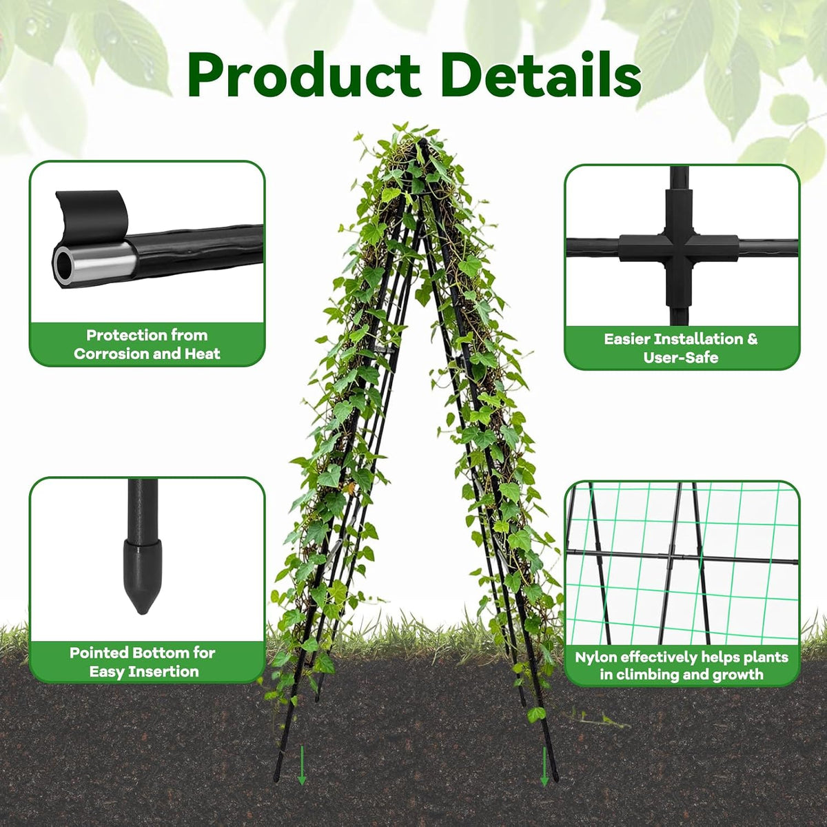 Cucumber Trellis - 49.4"*49.4" Metal Garden Trellis for Climbing Plants, Garden Trellis with Plastic-Coated Steel Pipe, A Frame Trellis for Cucumbers, Peas, Morning Glories(Black)