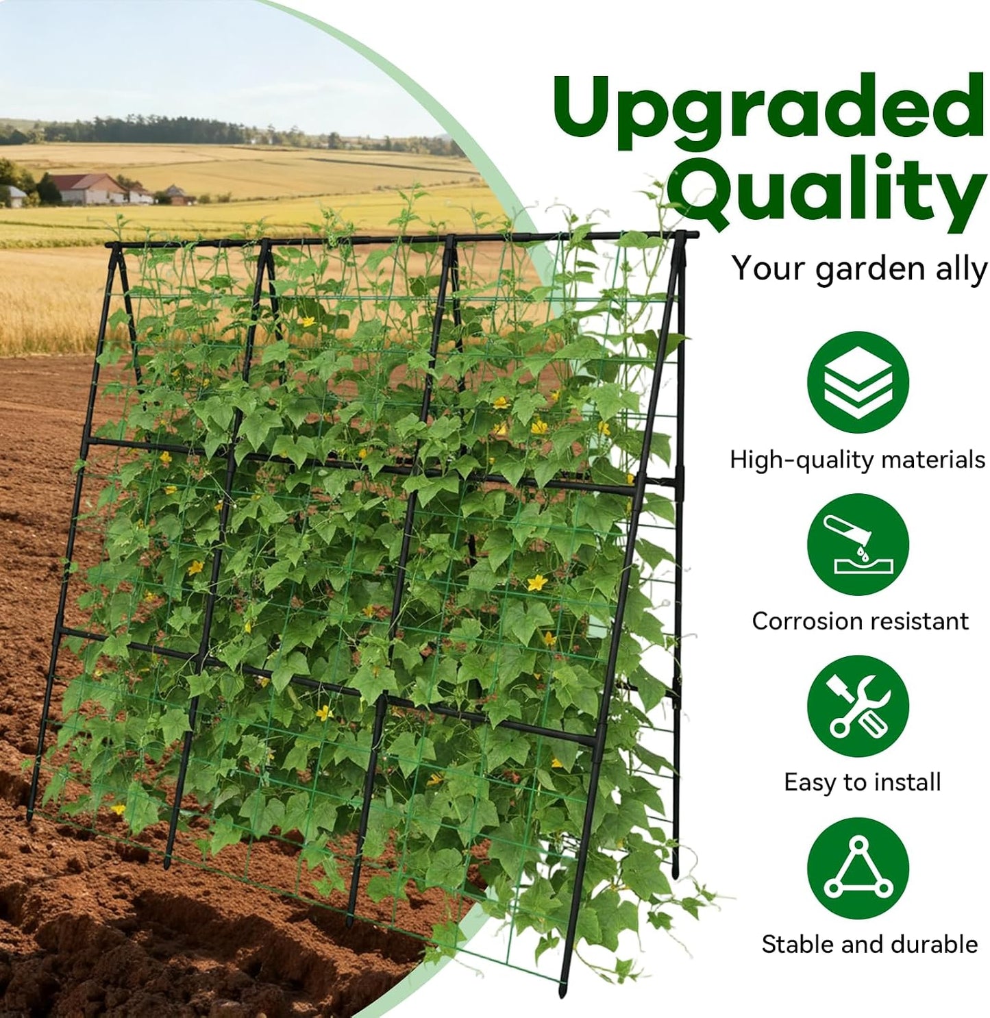 Cucumber Trellis - 49.4"*49.4" Metal Garden Trellis for Climbing Plants, Garden Trellis with Plastic-Coated Steel Pipe, A Frame Trellis for Cucumbers, Peas, Morning Glories(Black)