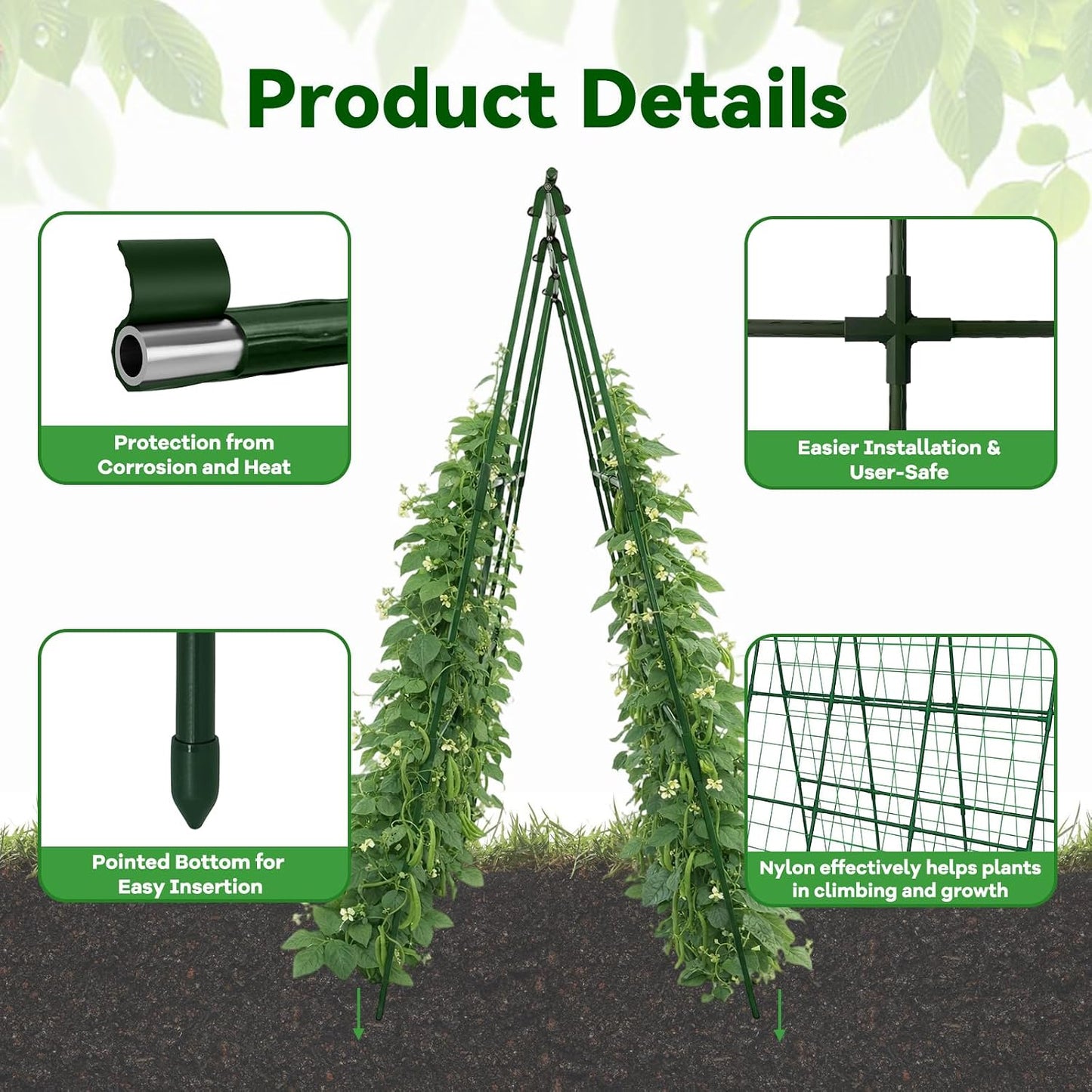 Cucumber Trellis - 49.4"*49.4" Metal Garden Trellis for Climbing Plants, Garden Trellis with Plastic-Coated Steel Pipe, A Frame Trellis for Cucumbers, Peas, Morning Glories(Black)