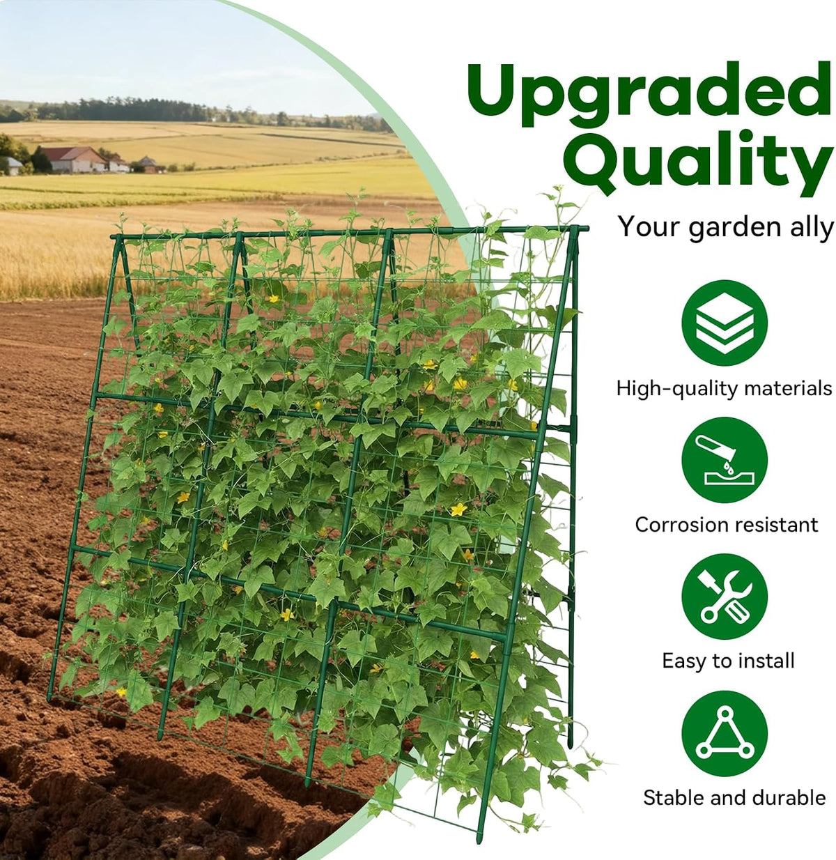 Cucumber Trellis - 49.4"*49.4" Metal Garden Trellis for Climbing Plants, Garden Trellis with Plastic-Coated Steel Pipe, A Frame Trellis for Cucumbers, Peas, Morning Glories(Black)