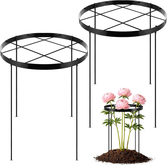2 Pack 23.6'' x 15.8'' Large Peony Cage and Supports Durable Round Garden Flower Rings Tall Plant Support Stakes Cage for Outdoor Peonies Tomato Enhances Peony Planting Success Secure Grounding