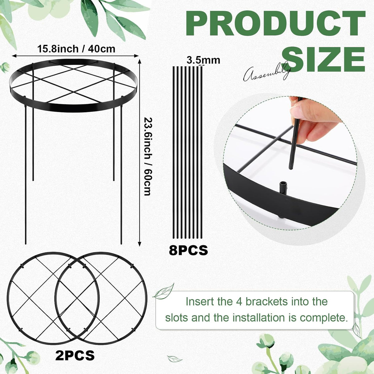 2 Pack 23.6'' x 15.8'' Large Peony Cage and Supports Durable Round Garden Flower Rings Tall Plant Support Stakes Cage for Outdoor Peonies Tomato Enhances Peony Planting Success Secure Grounding