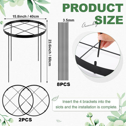 2 Pack 23.6'' x 15.8'' Large Peony Cage and Supports Durable Round Garden Flower Rings Tall Plant Support Stakes Cage for Outdoor Peonies Tomato Enhances Peony Planting Success Secure Grounding