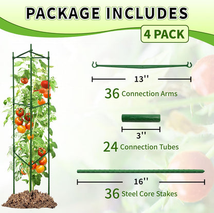 4-Pack 48-Inch Adjustable Tomato Cages, Heavy-Duty Metal Plant Support Trellis for Garden and Pots, DIY Tomato Stakes, Height Adjustable 16 to 192 Inches
