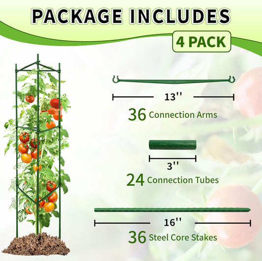4-Pack 48-Inch Adjustable Tomato Cages, Heavy-Duty Metal Plant Support Trellis for Garden and Pots, DIY Tomato Stakes, Height Adjustable 16 to 192 Inches