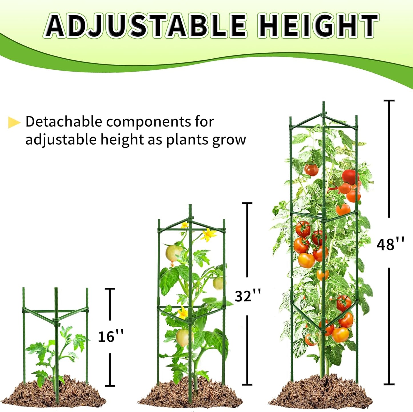 4-Pack 48-Inch Adjustable Tomato Cages, Heavy-Duty Metal Plant Support Trellis for Garden and Pots, DIY Tomato Stakes, Height Adjustable 16 to 192 Inches
