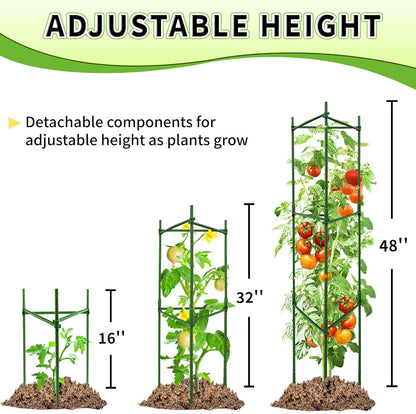 4-Pack 48-Inch Adjustable Tomato Cages, Heavy-Duty Metal Plant Support Trellis for Garden and Pots, DIY Tomato Stakes, Height Adjustable 16 to 192 Inches