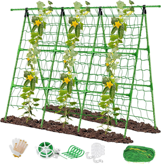 47"x57" Adjustable A-Frame Cucumber Trellis for Raised Beds with Net