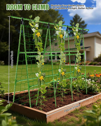 47"x57" Adjustable A-Frame Cucumber Trellis for Raised Beds with Net