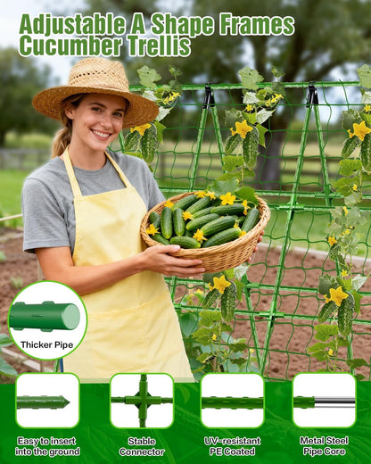 47"x57" Adjustable A-Frame Cucumber Trellis for Raised Beds with Net