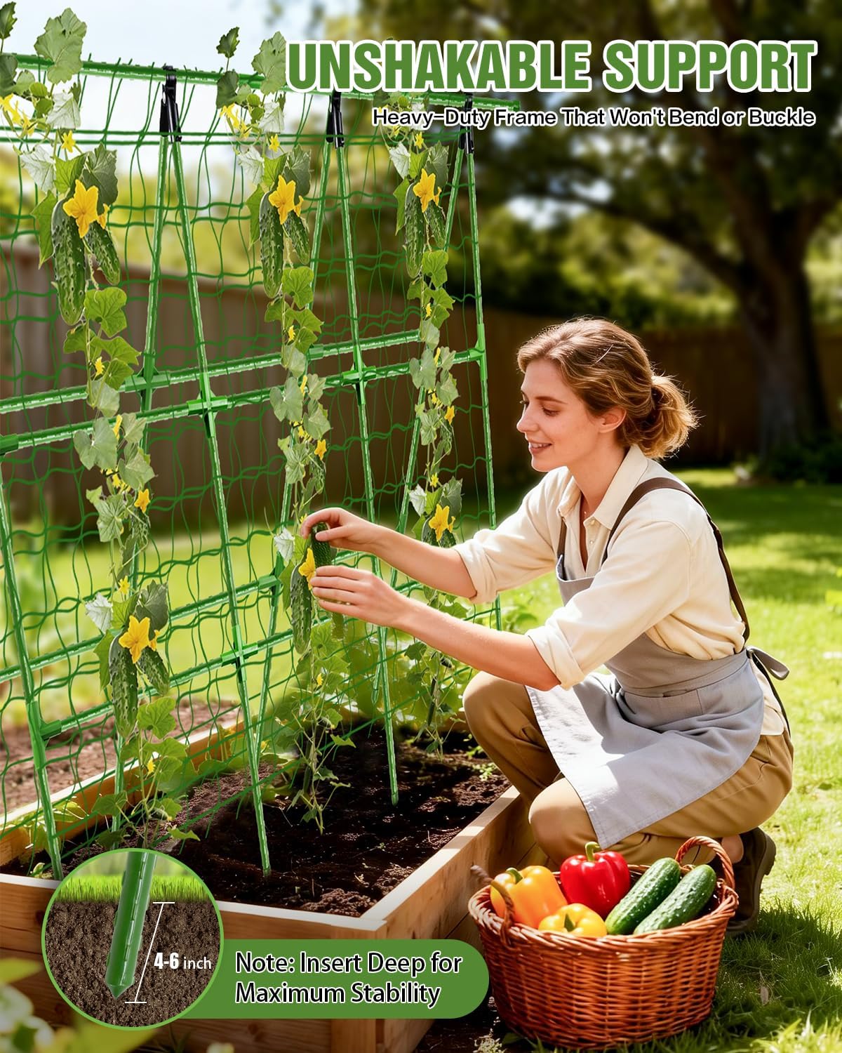 47"x57" Adjustable A-Frame Cucumber Trellis for Raised Beds with Net