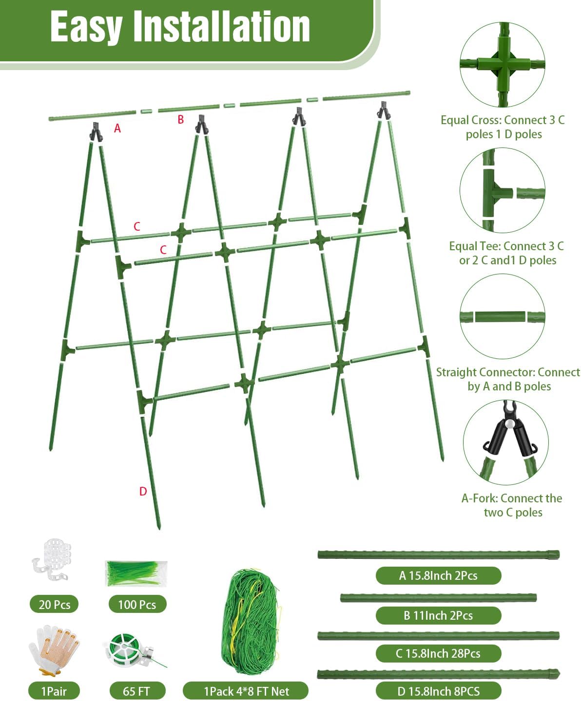 47"x57" Adjustable A-Frame Cucumber Trellis for Raised Beds with Net