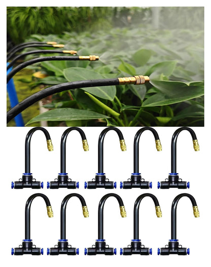 20-Piece Drip Irrigation Kit - 10 Adjustable 360° Misting Sprinklers & 10 Push-to-Connect 12-8mm Tee Fittings, Tool-Free Watering System for Garden, Greenhouse, Potted Plants