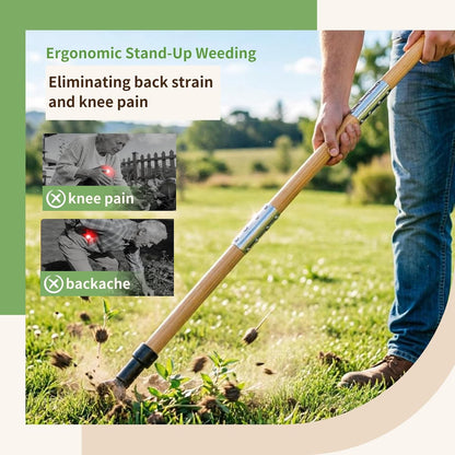 Weed Puller Tool, 44" Stand Up Heavy Duty Root Removal Garden Tools with 4 Claw Steel Head, Made with Real Bamboo & Long Wooden Handle - Easily Remove Weeds Without Bending, Kneeling, or Pulling