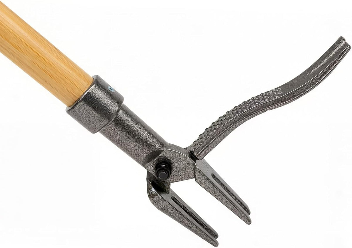 Weed Puller Tool, 44" Stand Up Heavy Duty Root Removal Garden Tools with 4 Claw Steel Head, Made with Real Bamboo & Long Wooden Handle - Easily Remove Weeds Without Bending, Kneeling, or Pulling
