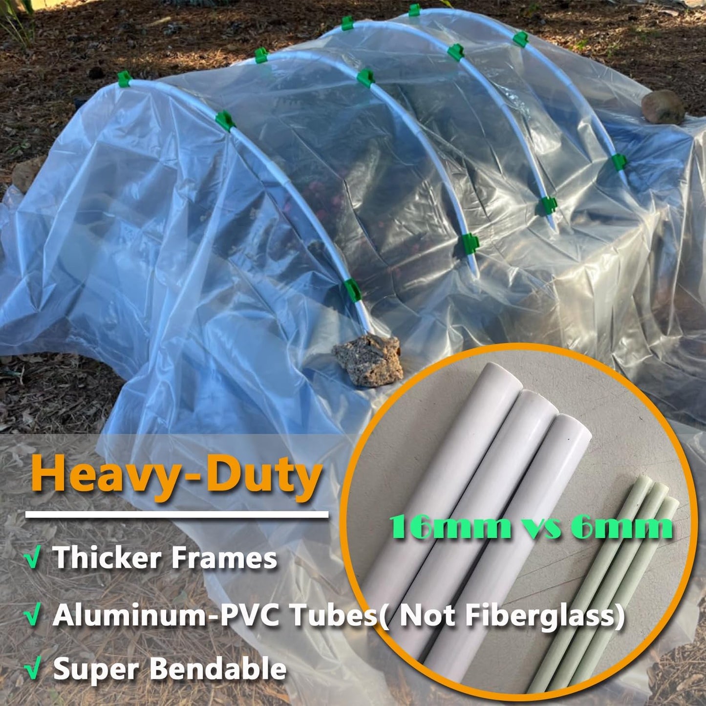 Greenhouse Hoops for 2-4ft Wide Raised Beds, 6.56ft Long Super Bendable Fiberglass Garden Hoops, Weather Resistant Grow Tunnel Support Frame for Plant Row Cover, 6 Pcs
