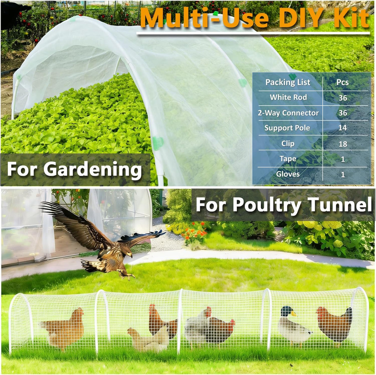 Greenhouse Hoops for 2-4ft Wide Raised Beds, 6.56ft Long Super Bendable Fiberglass Garden Hoops, Weather Resistant Grow Tunnel Support Frame for Plant Row Cover, 6 Pcs