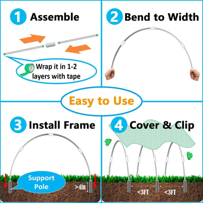 Greenhouse Hoops for 2-4ft Wide Raised Beds, 6.56ft Long Super Bendable Fiberglass Garden Hoops, Weather Resistant Grow Tunnel Support Frame for Plant Row Cover, 6 Pcs