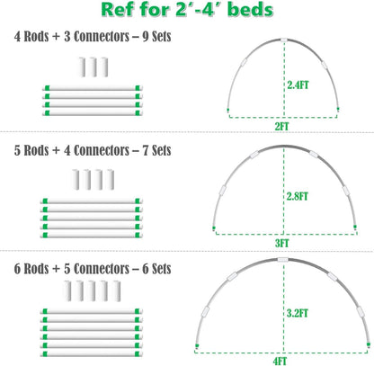 Greenhouse Hoops for 2-4ft Wide Raised Beds, 6.56ft Long Super Bendable Fiberglass Garden Hoops, Weather Resistant Grow Tunnel Support Frame for Plant Row Cover, 6 Pcs