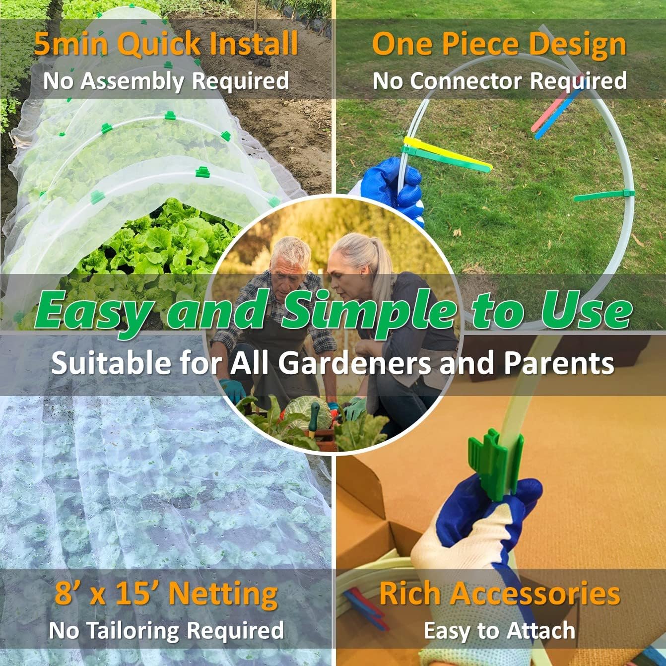 Greenhouse Hoops for 2-4ft Wide Raised Beds, 6.56ft Long Super Bendable Fiberglass Garden Hoops, Weather Resistant Grow Tunnel Support Frame for Plant Row Cover, 6 Pcs