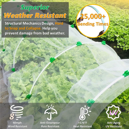 Greenhouse Hoops for 2-4ft Wide Raised Beds, 6.56ft Long Super Bendable Fiberglass Garden Hoops, Weather Resistant Grow Tunnel Support Frame for Plant Row Cover, 6 Pcs