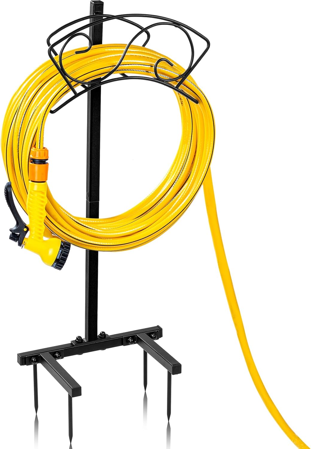 Garden Hose Holder Freestanding, Water Hose Holders for Outside with Sturdy 4 Spikes, Hose Reel Holds 150-feet Hose, Hose Hanger Hose Storage for Yard, Lawn, Farm