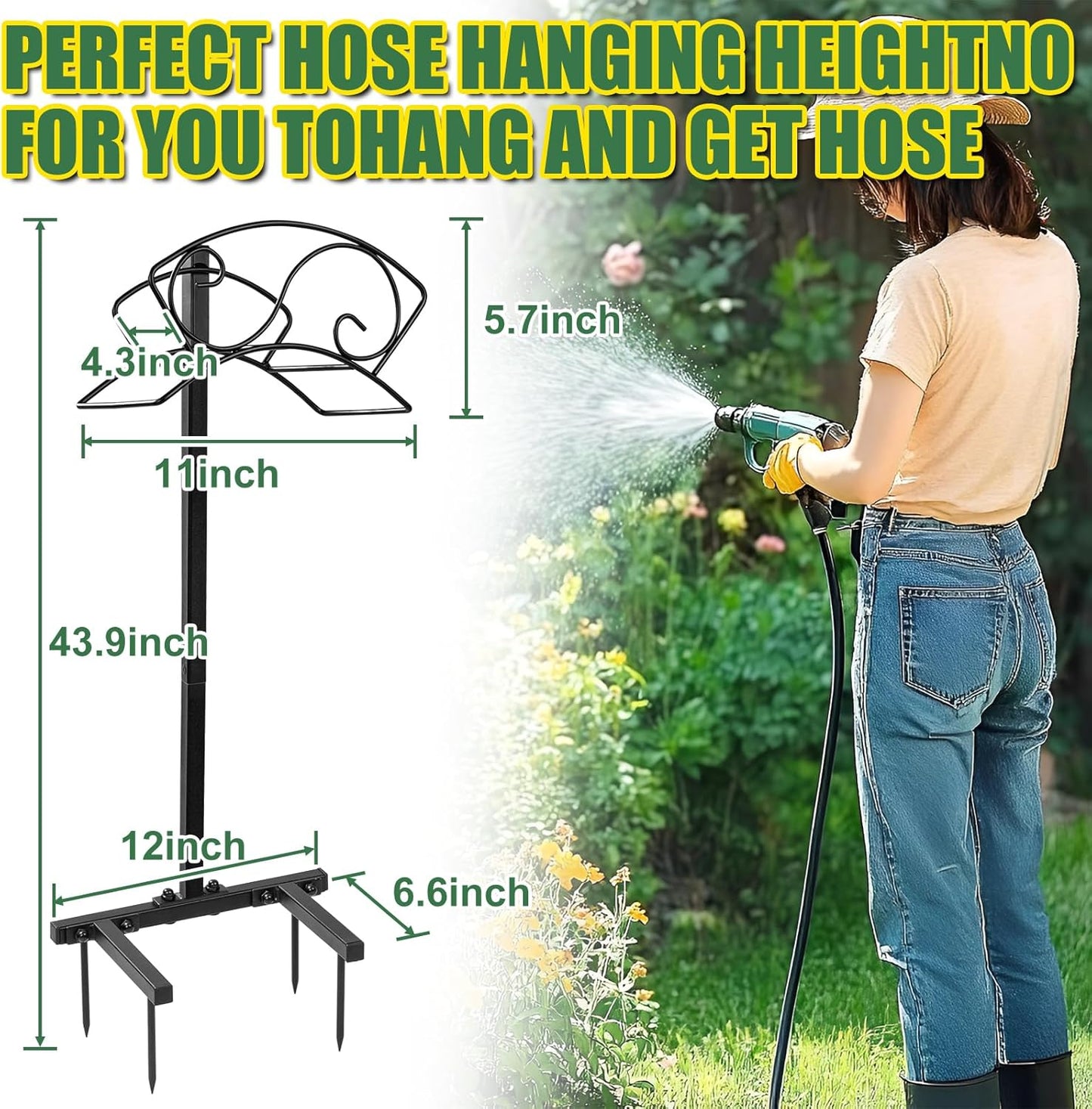 Garden Hose Holder Freestanding, Water Hose Holders for Outside with Sturdy 4 Spikes, Hose Reel Holds 150-feet Hose, Hose Hanger Hose Storage for Yard, Lawn, Farm