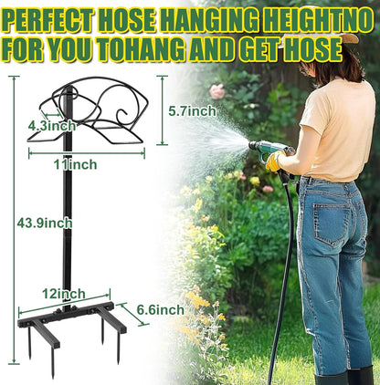 Garden Hose Holder Freestanding, Water Hose Holders for Outside with Sturdy 4 Spikes, Hose Reel Holds 150-feet Hose, Hose Hanger Hose Storage for Yard, Lawn, Farm