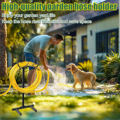 Garden Hose Holder Freestanding, Water Hose Holders for Outside with Sturdy 4 Spikes, Hose Reel Holds 150-feet Hose, Hose Hanger Hose Storage for Yard, Lawn, Farm