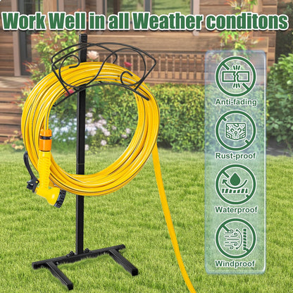 Garden Hose Holder Freestanding, Water Hose Holders for Outside with Sturdy 4 Spikes, Hose Reel Holds 150-feet Hose, Hose Hanger Hose Storage for Yard, Lawn, Farm