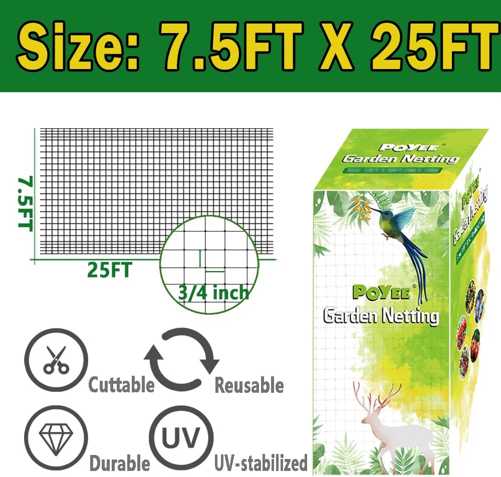 Bird Netting, 7.5x100FT Heavy Duty Garden Netting