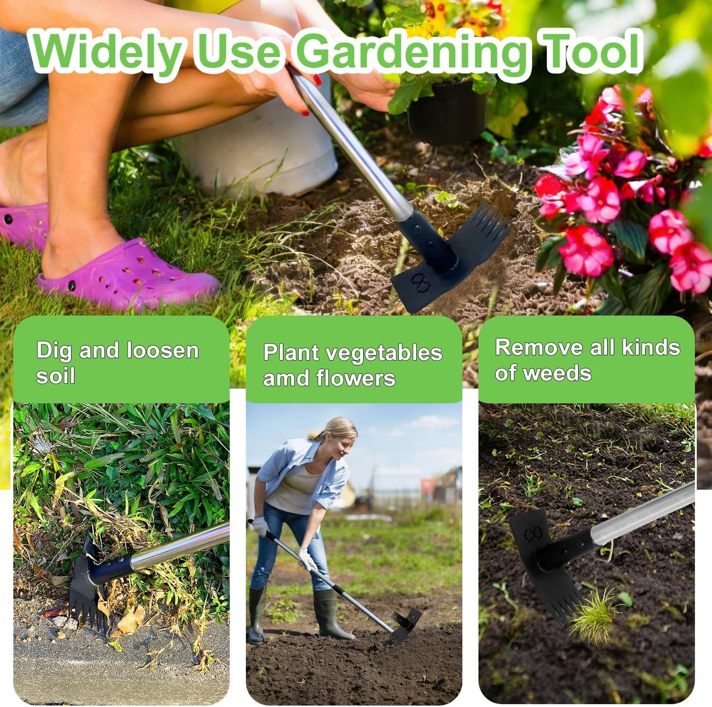 Weed Puller Tool with Long Handle 3 in 1 Manual Garden Hoe Heavy Duty Weeder Remover Tool for Yard, Lawn, Patio and Garden