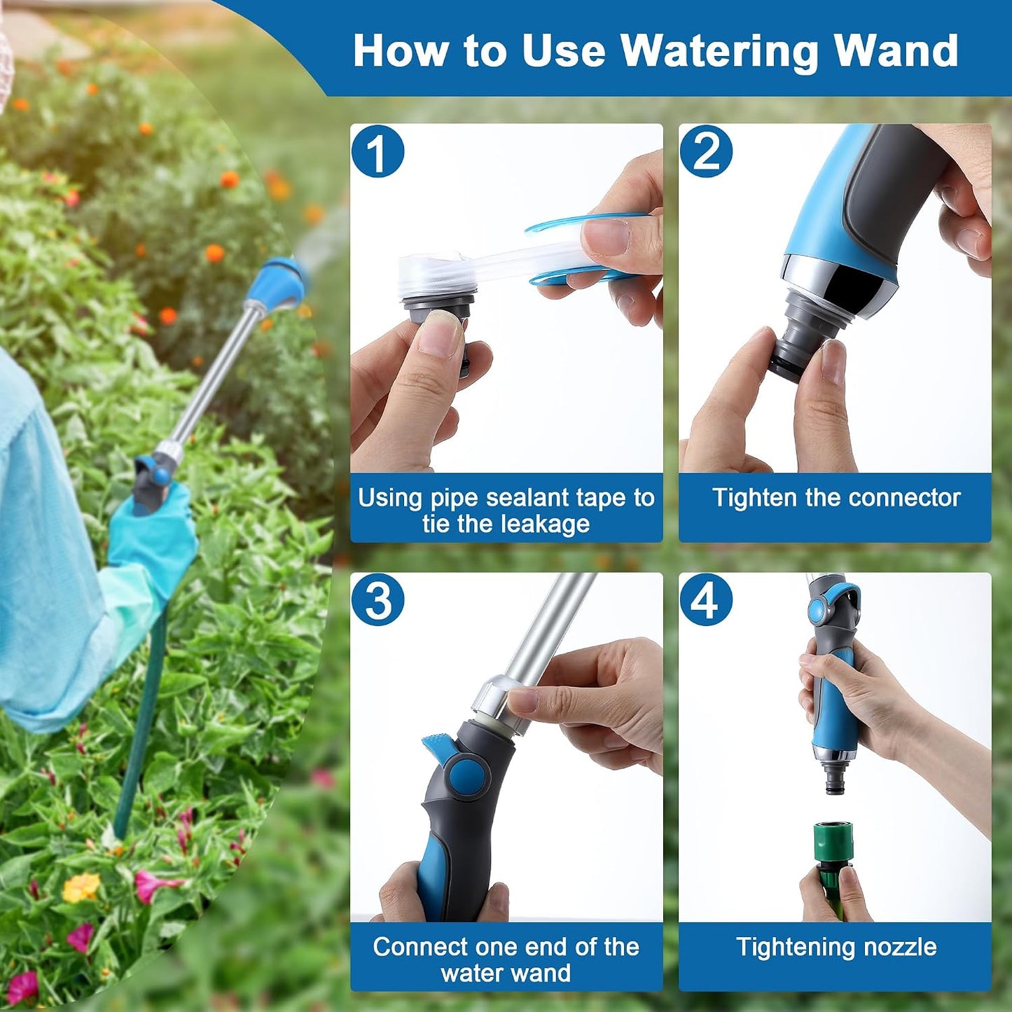 18 Inch Watering Wand for Garden Hose with 8 Spray Patterns