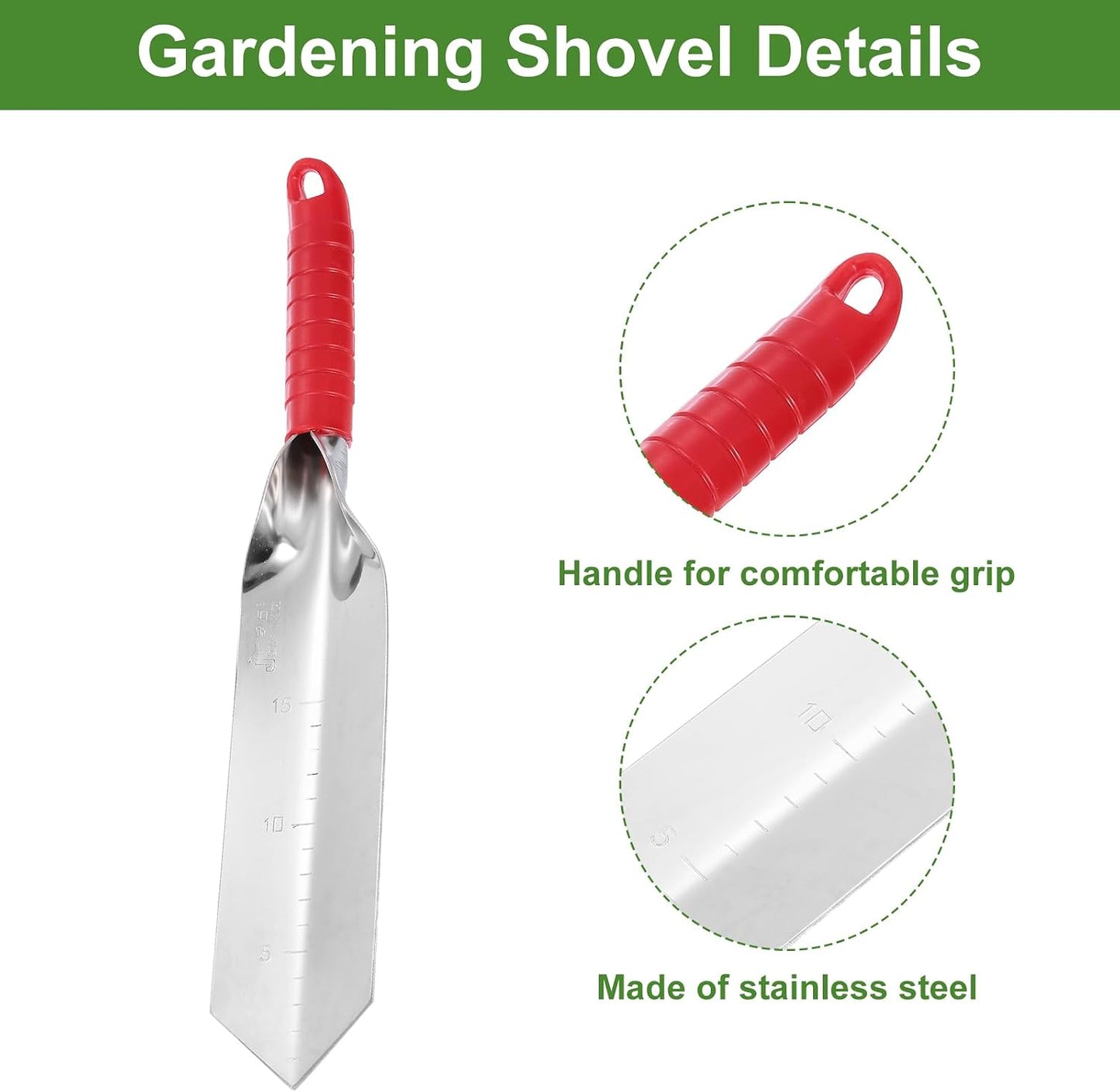 Garden Hand Shovel 15.2 x 2.7 Stainless Steel Trowel Garden Tool for Digging Planting Transplanting, Red