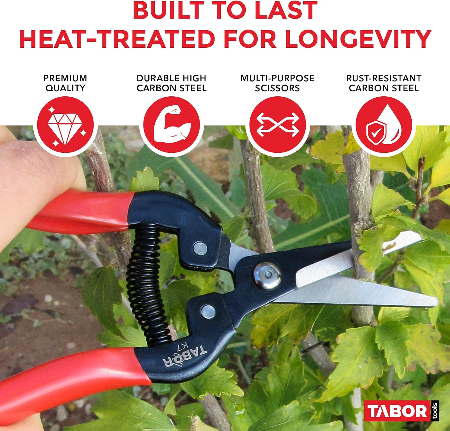 K7A Pruning Snips – 7,5" – Carbon Steel Flower Pruning Scissors for Gardening | Floral Snips and Pruners for Deadheading, Trimming & Harvesting Herbs, Flowers, Fruits or Vegetables