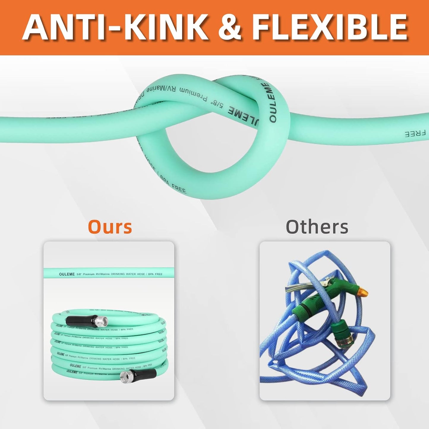 35FT RV Drinking Water Hose, 5/8'' Lead/BPA Free, Anti-Kink Flexible
