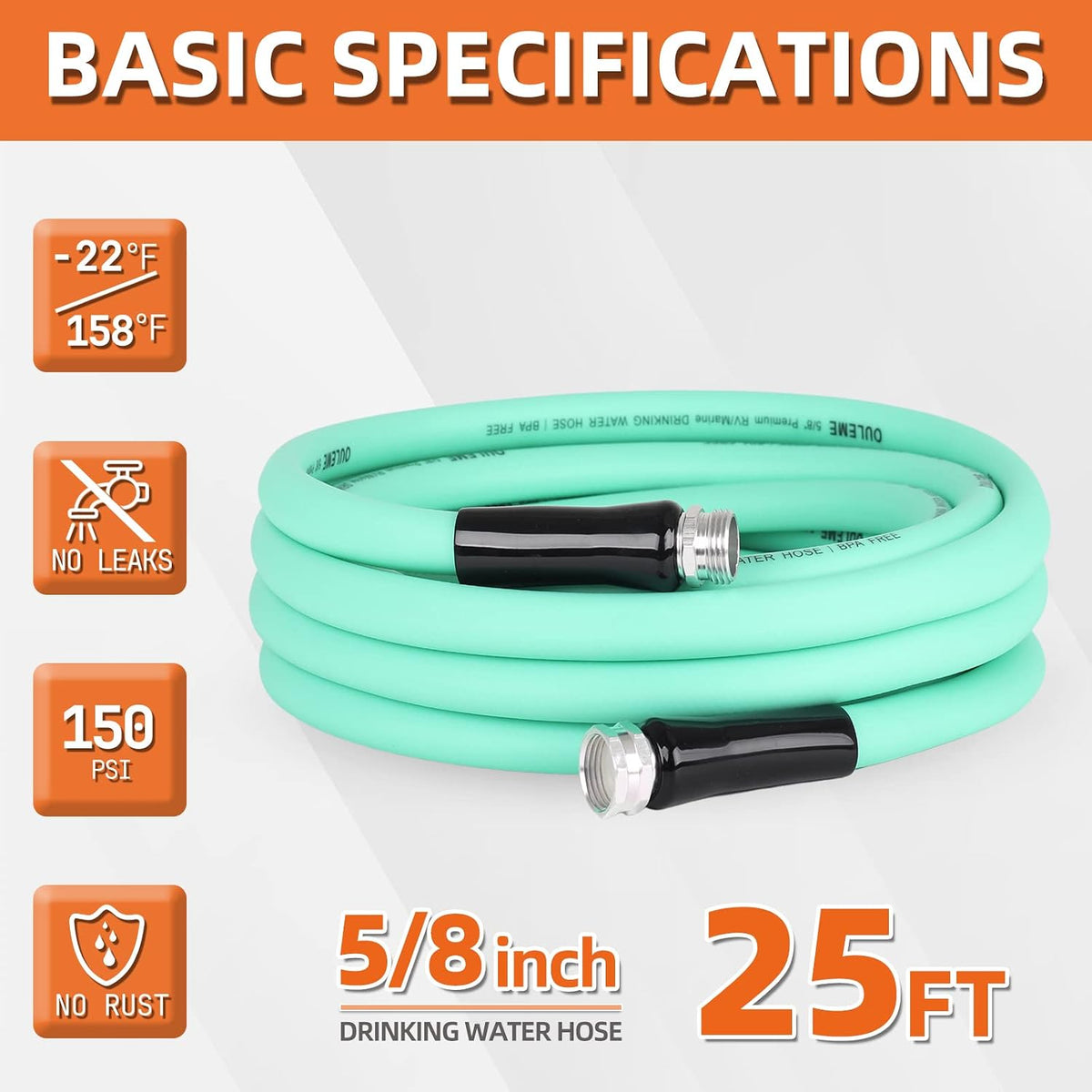 35FT RV Drinking Water Hose, 5/8'' Lead/BPA Free, Anti-Kink Flexible