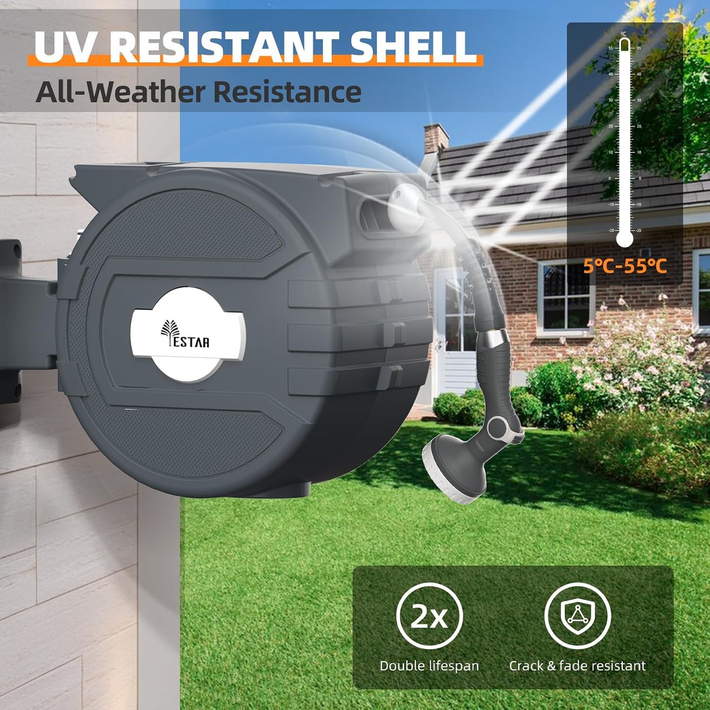 Retractable Hose Reel 1/2 in x65 ft,Auto Slow Rewind System