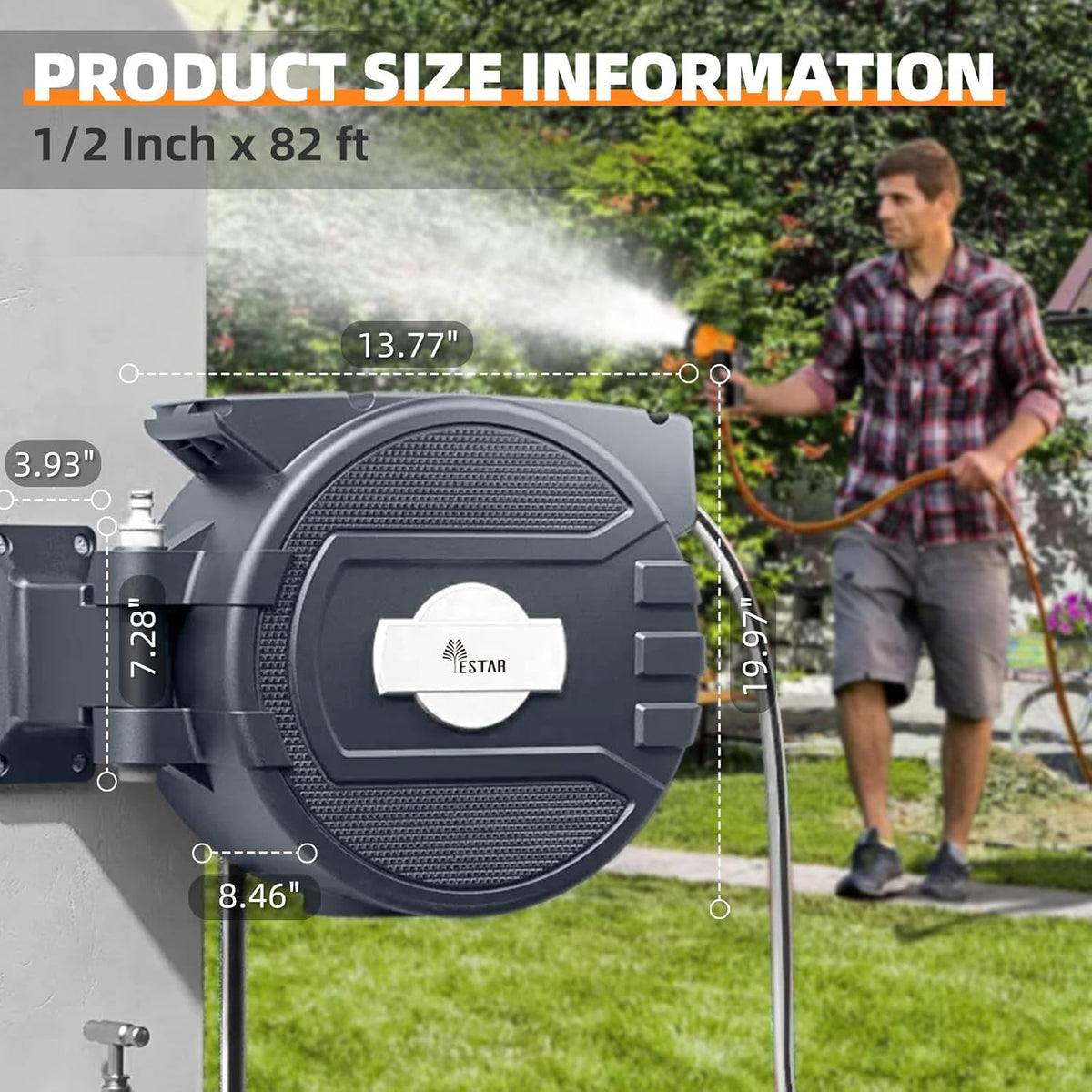 Retractable Hose Reel 1/2 in x65 ft,Auto Slow Rewind System
