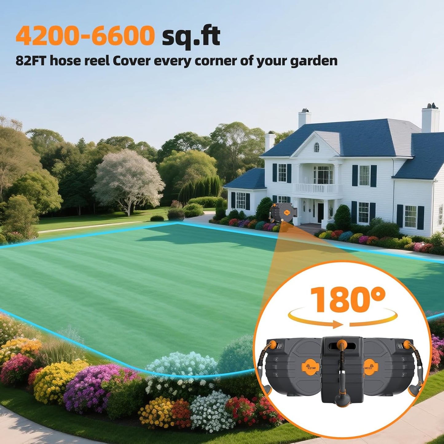 Retractable Hose Reel 1/2 in x65 ft,Auto Slow Rewind System