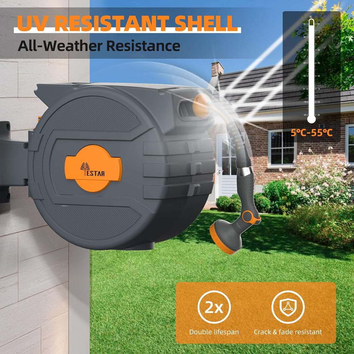 Retractable Hose Reel 1/2 in x65 ft,Auto Slow Rewind System