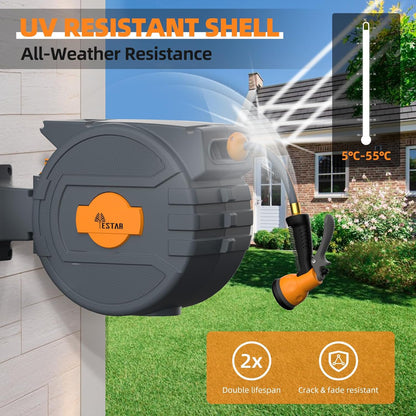Retractable Hose Reel 1/2 in x65 ft,Auto Slow Rewind System