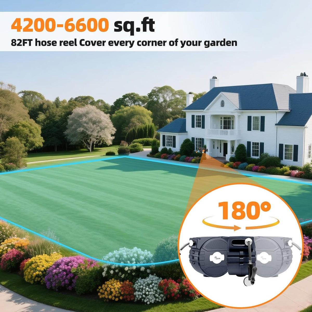 Retractable Hose Reel 1/2 in x65 ft,Auto Slow Rewind System