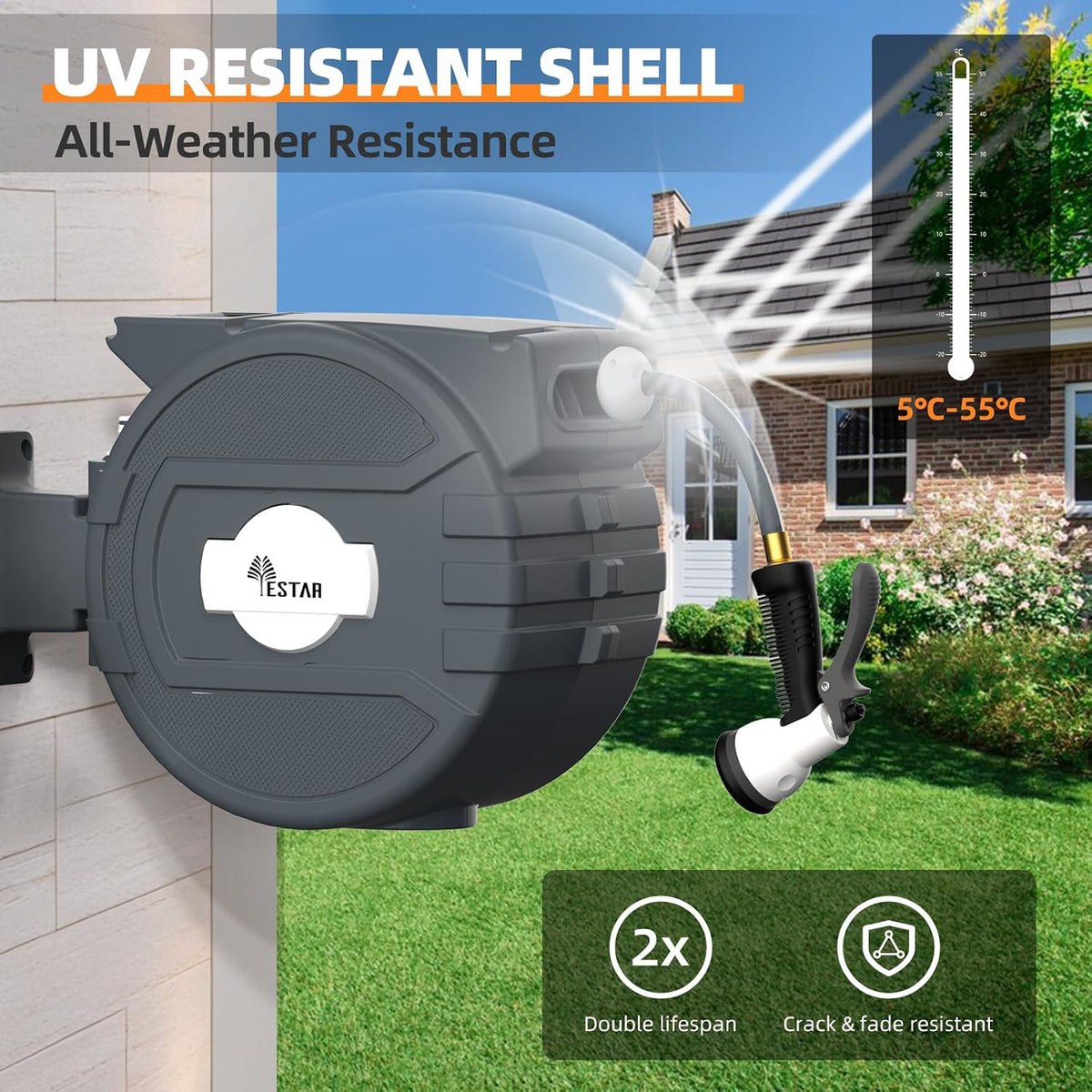Retractable Hose Reel 1/2 in x65 ft,Auto Slow Rewind System