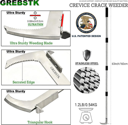 Crack Weeder Crevice Weeding Stainless Steel Tool Adjustable, 63 in