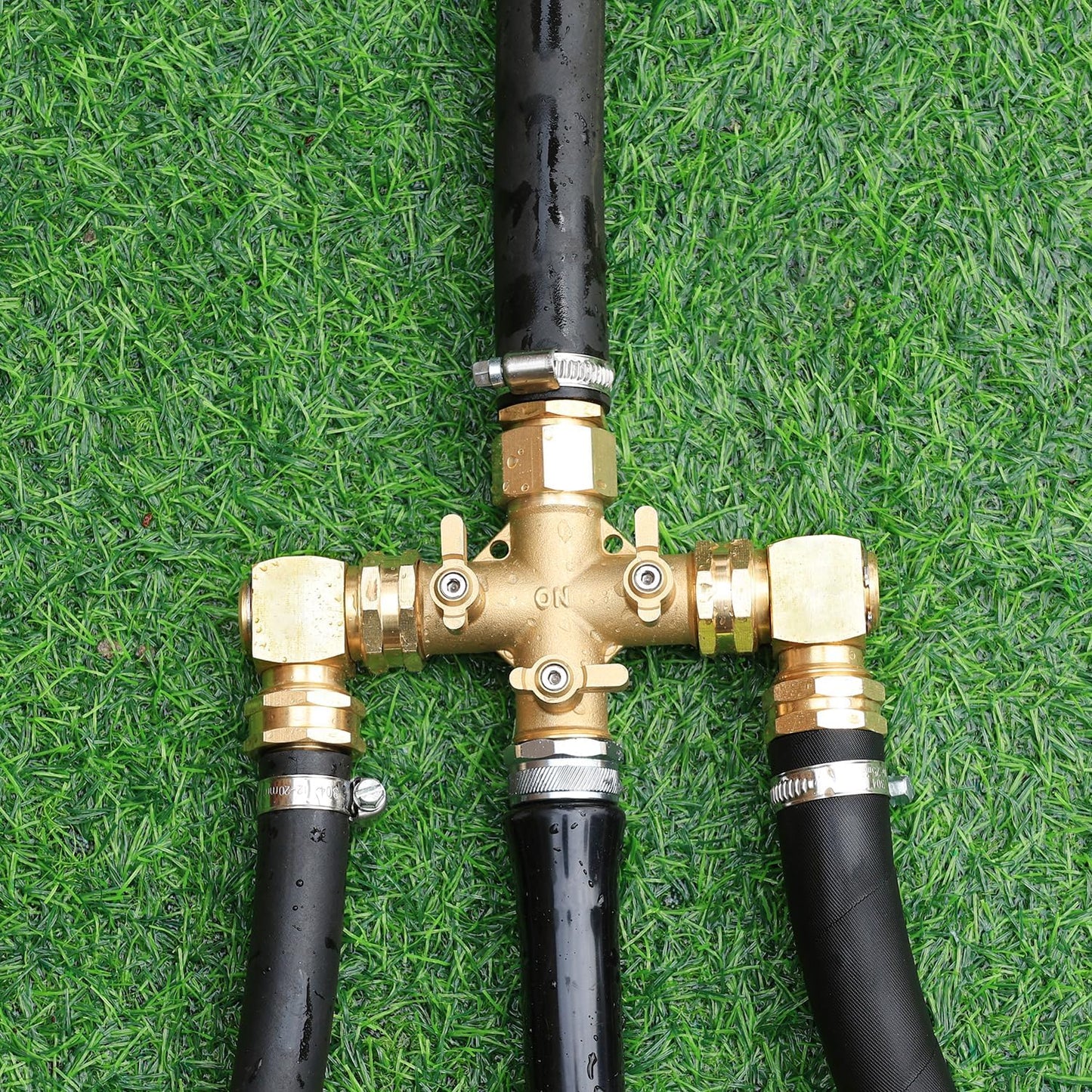 Garden Hose Splitter High Flow Splitter with Swivel elbow Connect Brass Hose Splitter with Shut Off Valves 3 way Hose Bib Adapter (with Swivel elbow)